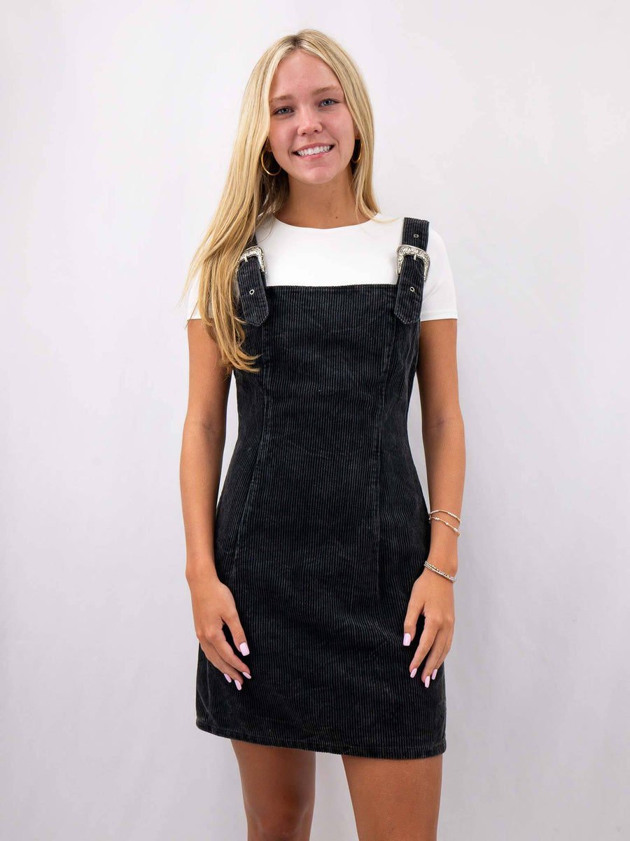 Corduroy Black Mini Jumper Dress by Entro – Casual Camel Boutique