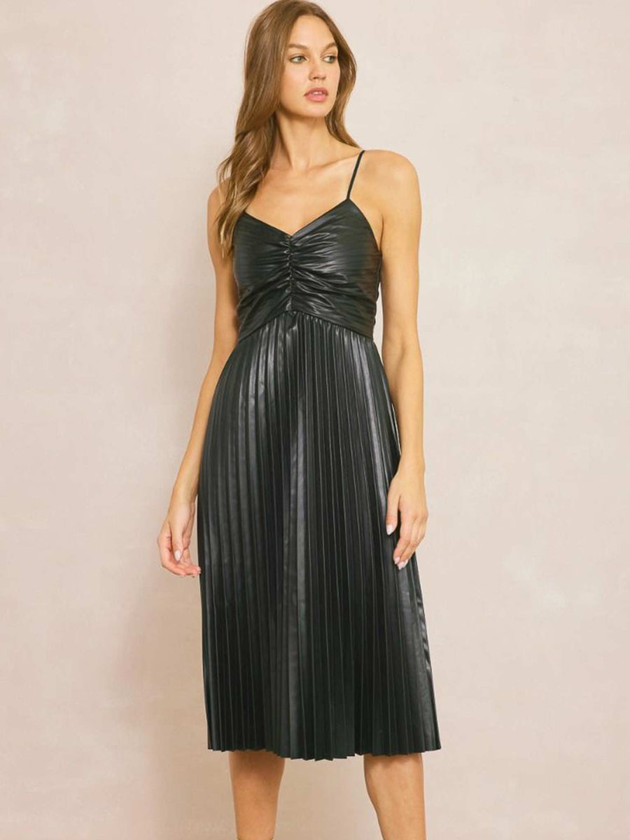 Faux Leather Black Midi Dress by Entro S