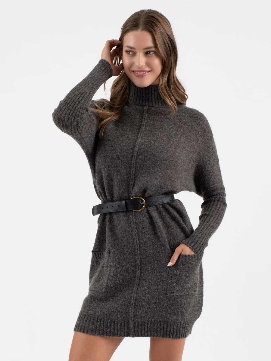 Mock Neck Front Seam Knit Sweater Dress