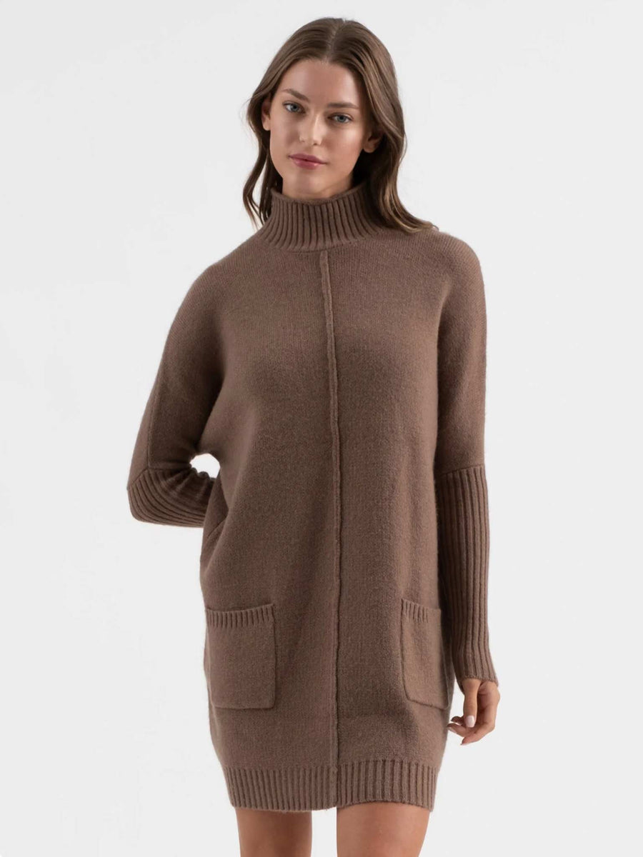 blu pepper brown dress Blu Pepper Mock Neck Front Seam Sweater Dress