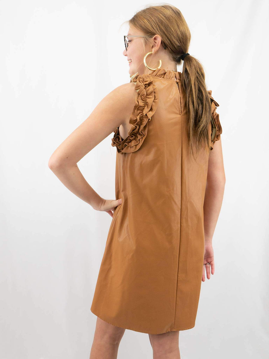 Tcec Faux Leather Ruffle Dress Cream / M
