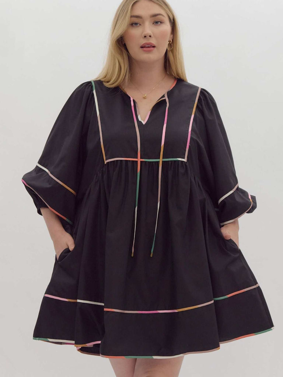 Black Multi-Color Trim Dress by Entro 2X