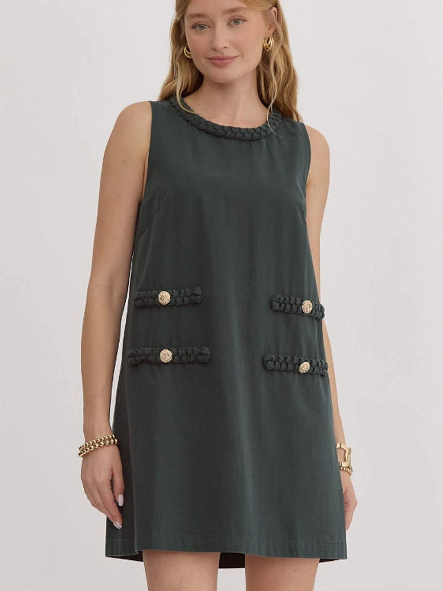 Entro Hunter Green Denim Braid and Gold Detail Dress S