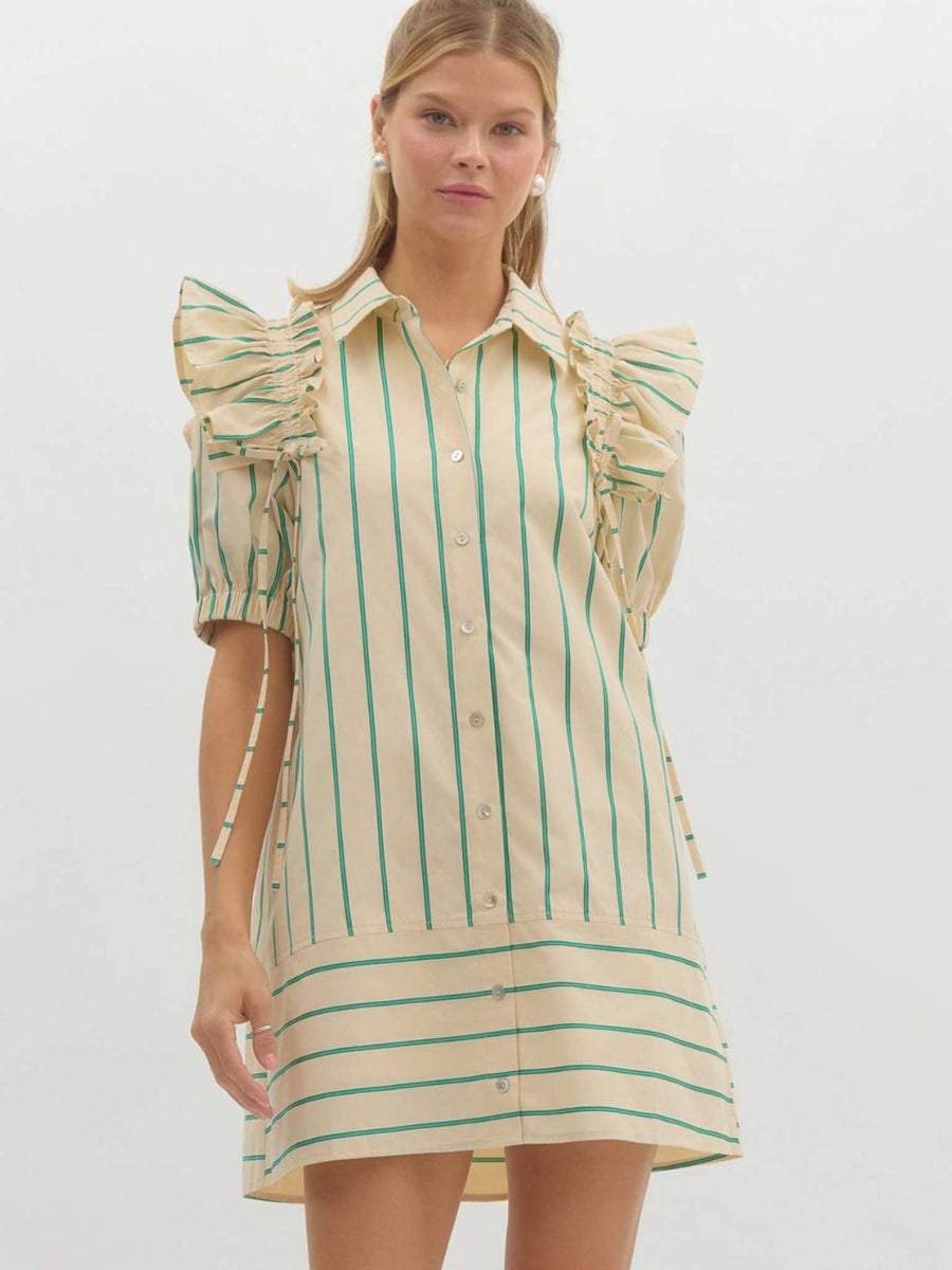 Stripe Ecru and Green Mini Dress
