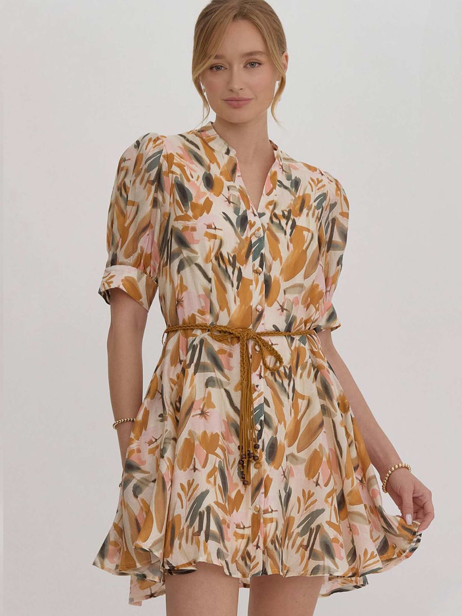brown entro dress Entro Deep Caramel Button Down Cotton Midi Dress main image 1
