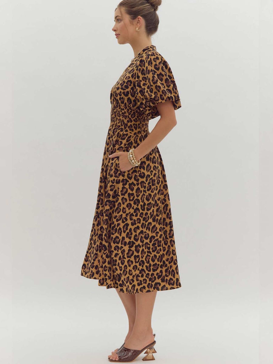 Entro Leopard Print Zip Up Midi Dress S Entro Leopard Print Zip Up Midi Dress S