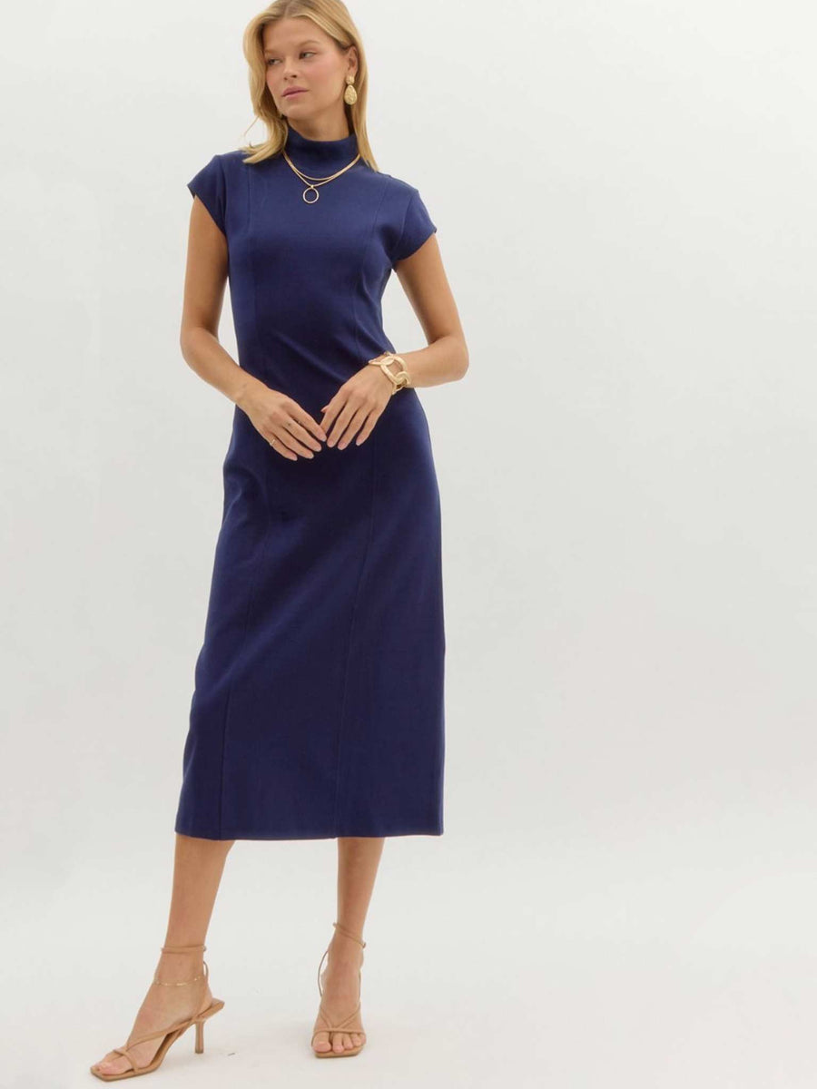 entro ribbed midi dress Mock Neck Midi Black Dress