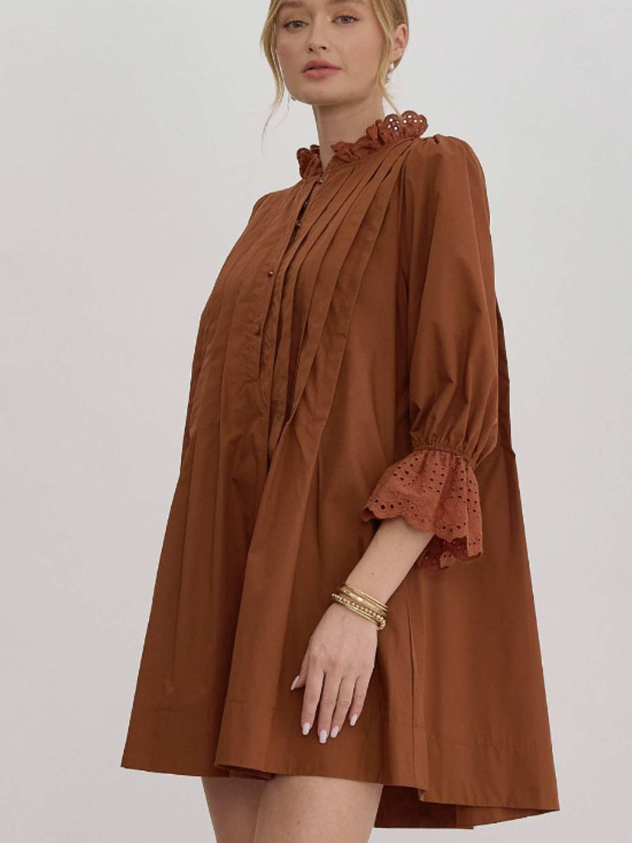 knee length dresses for ladies Wholesale MOQ6 Notched Button Down Long Sleeve Mini Dress main image 0