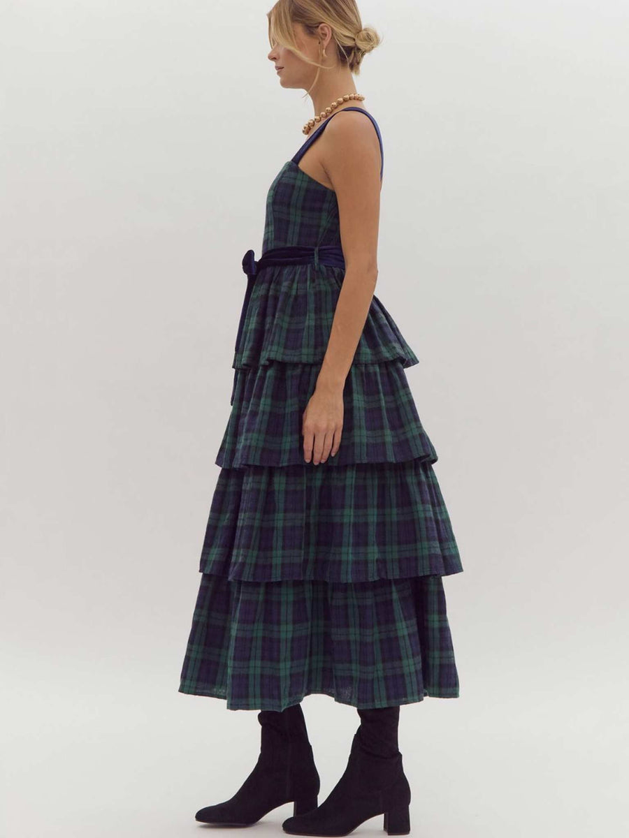 Green Tartan Tiered Maxi Dress | Entro Casual Camel Boutique Green Tartan Tiered Maxi Dress | Entro Casual Camel Boutique