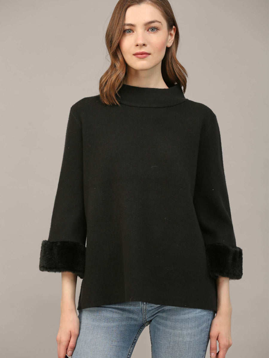 Fur Sleeve Mock Neck Sweater by Fate LFD – Casual Camel Boutique