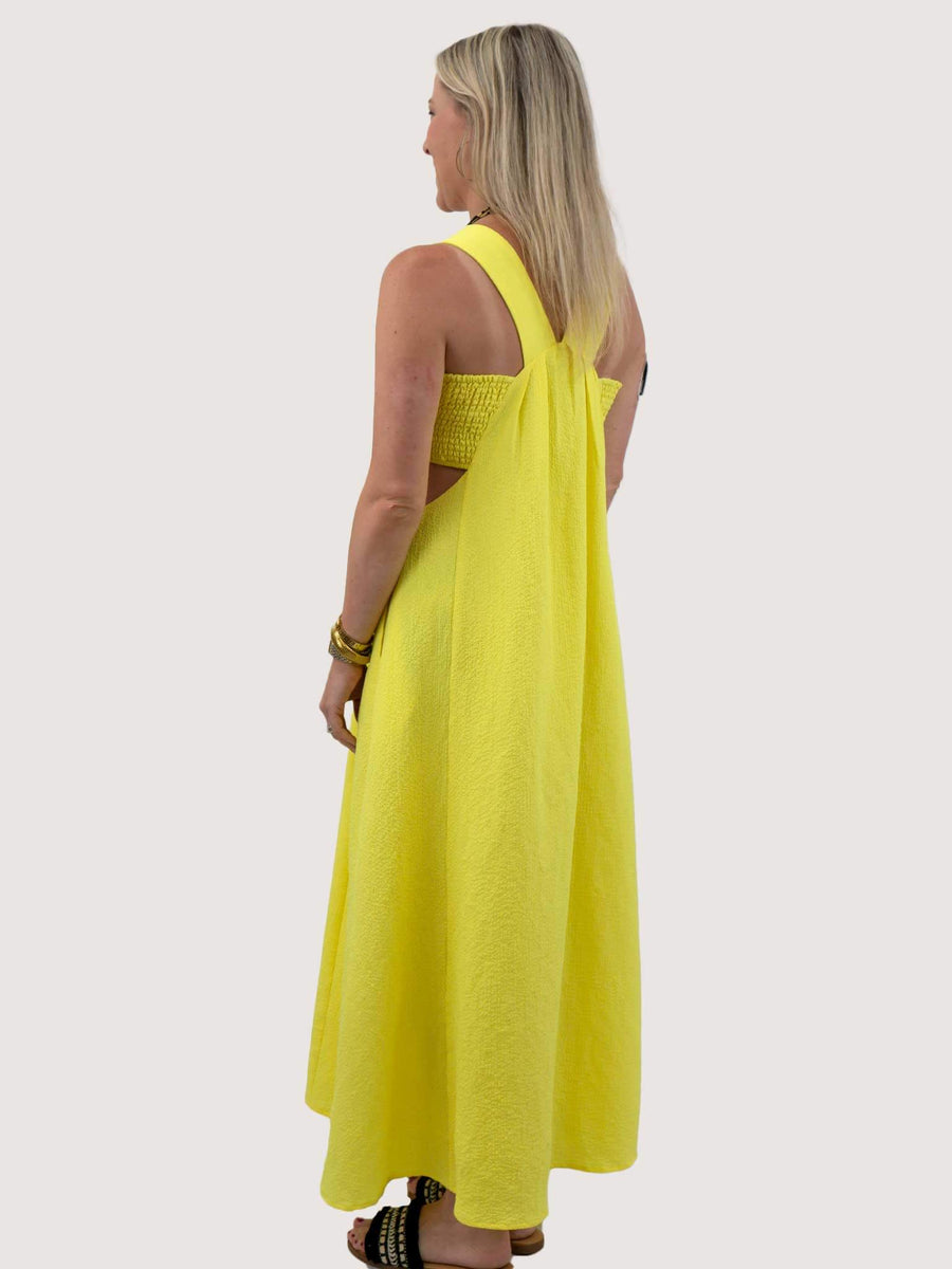yellow cut out midi dress Vibrant Yellow Cutout Maxi Dress L