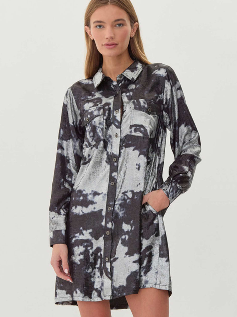 Jodifl Metallic Tie-Dye Shirt Dress Black / S Jodifl Metallic Tie-Dye Shirt Dress Black / S