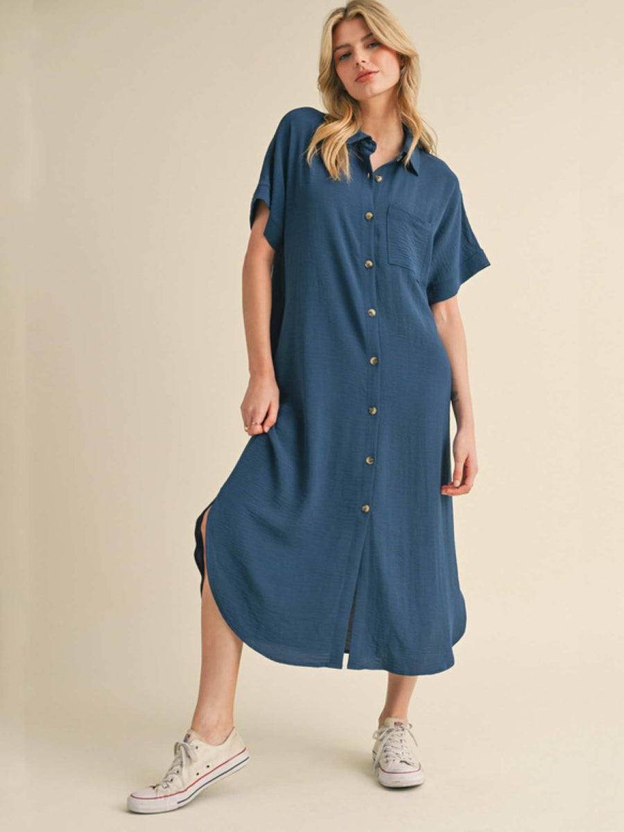SS Airflow Button Midi Dress / Kimono Burgundy / Small
