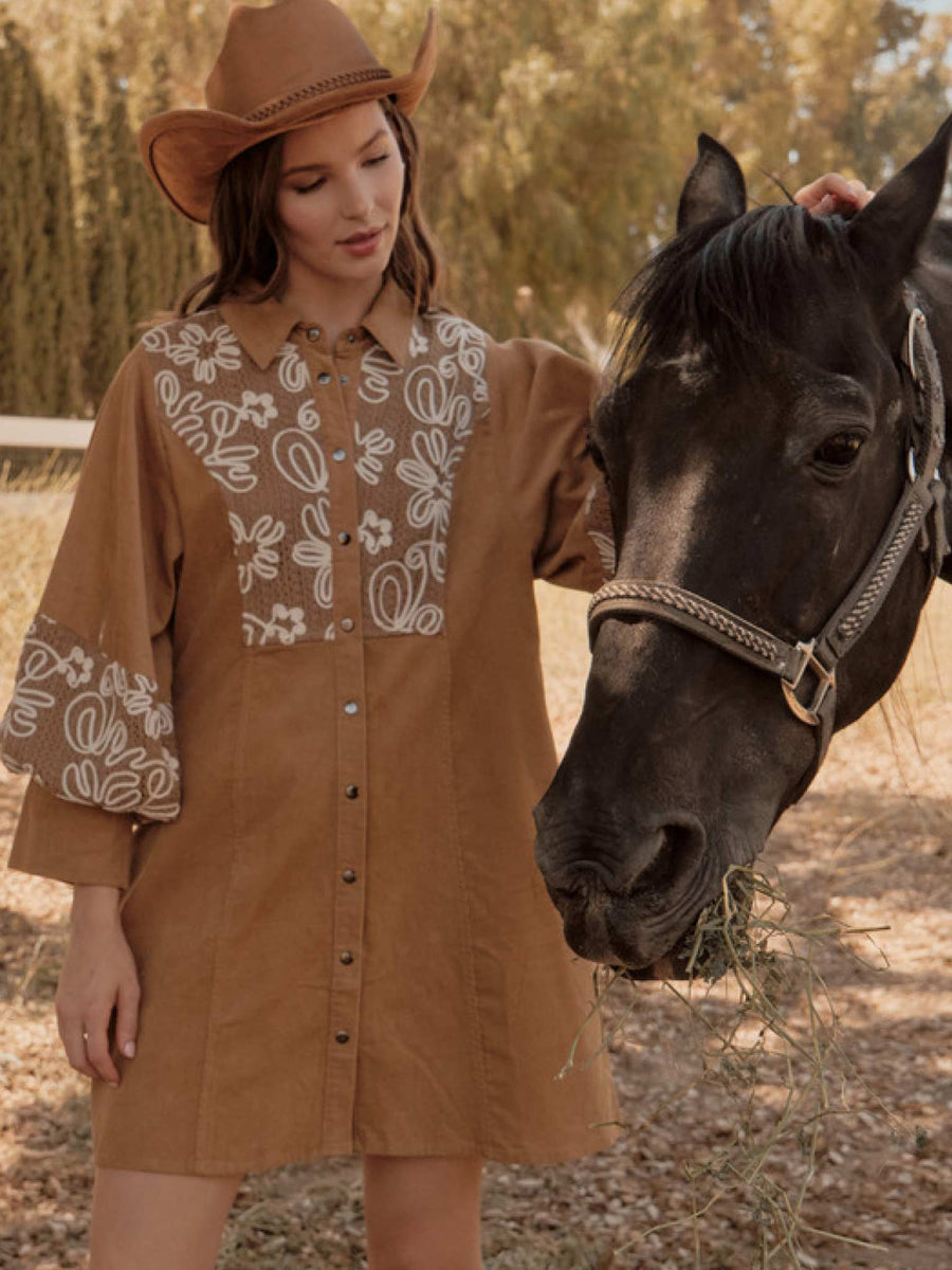 Jodifl Embroidered Puff Sleeve Western Dress – Casual Camel Boutique
