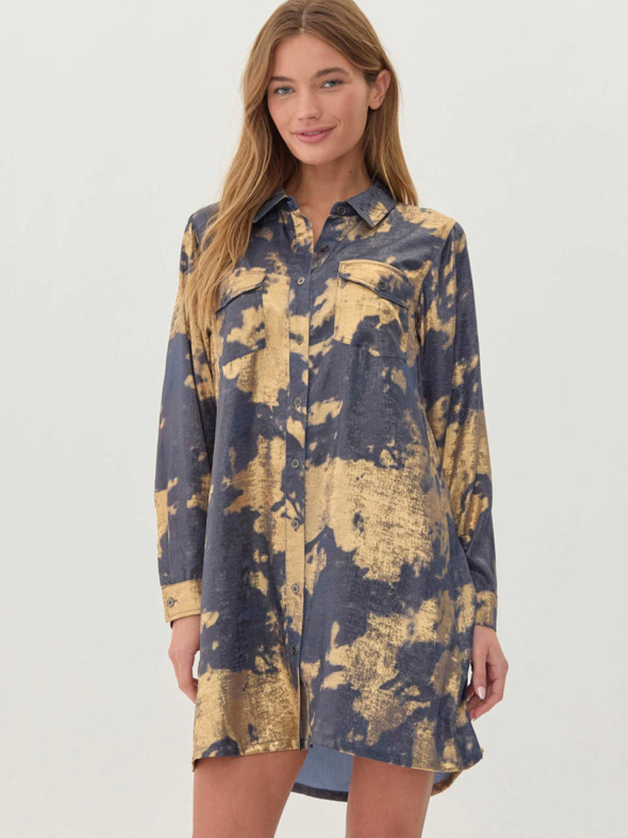 tie dye shirt dress Jodifl Metallic Tie-Dye Shirt Dress Black / S