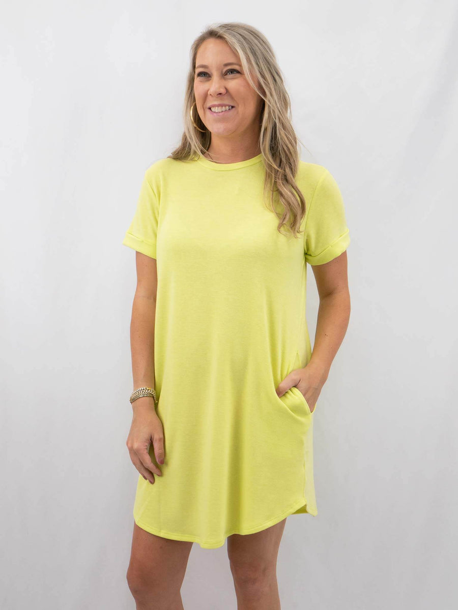 yellow neon dress French Terry Neon Yellow T-Shirt Dress by Cherish M