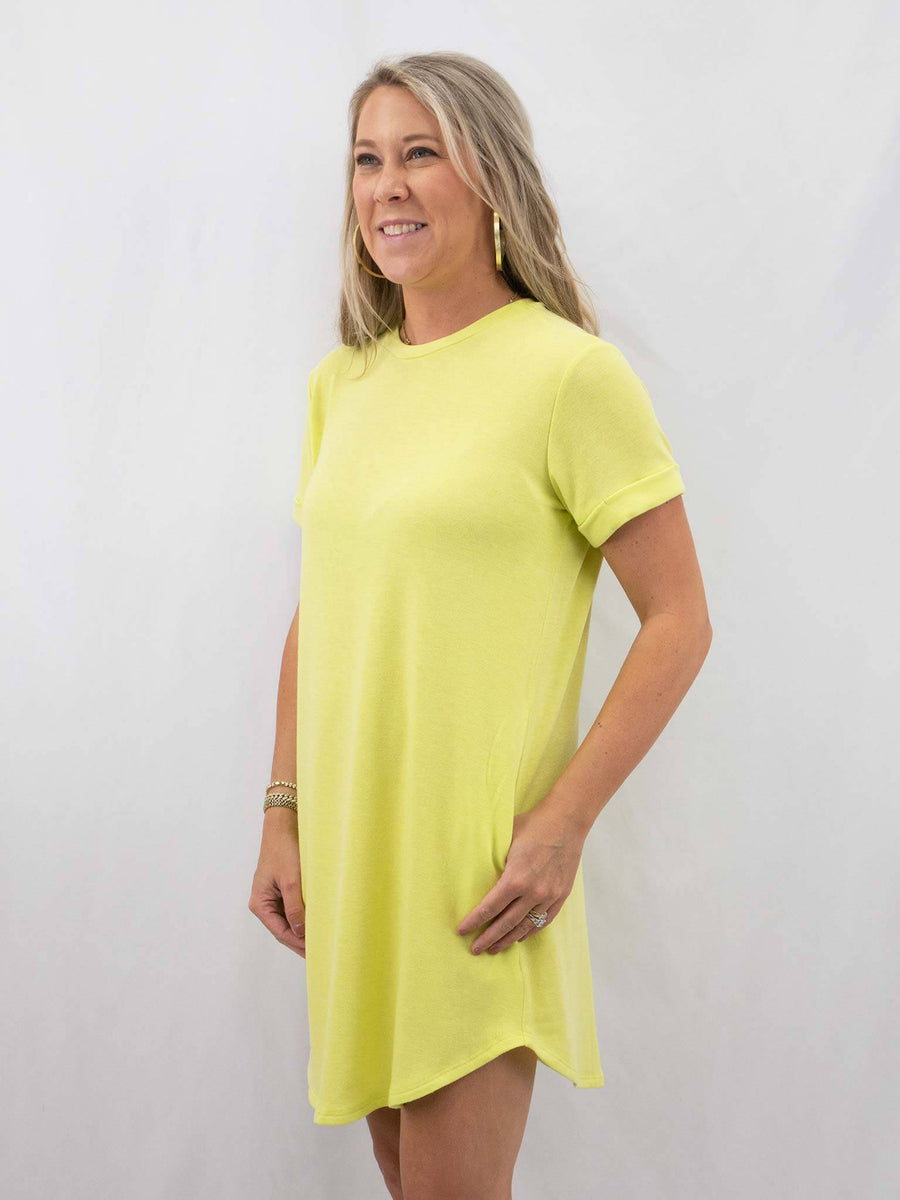 French Terry Neon Yellow T-Shirt Dress by Cherish M