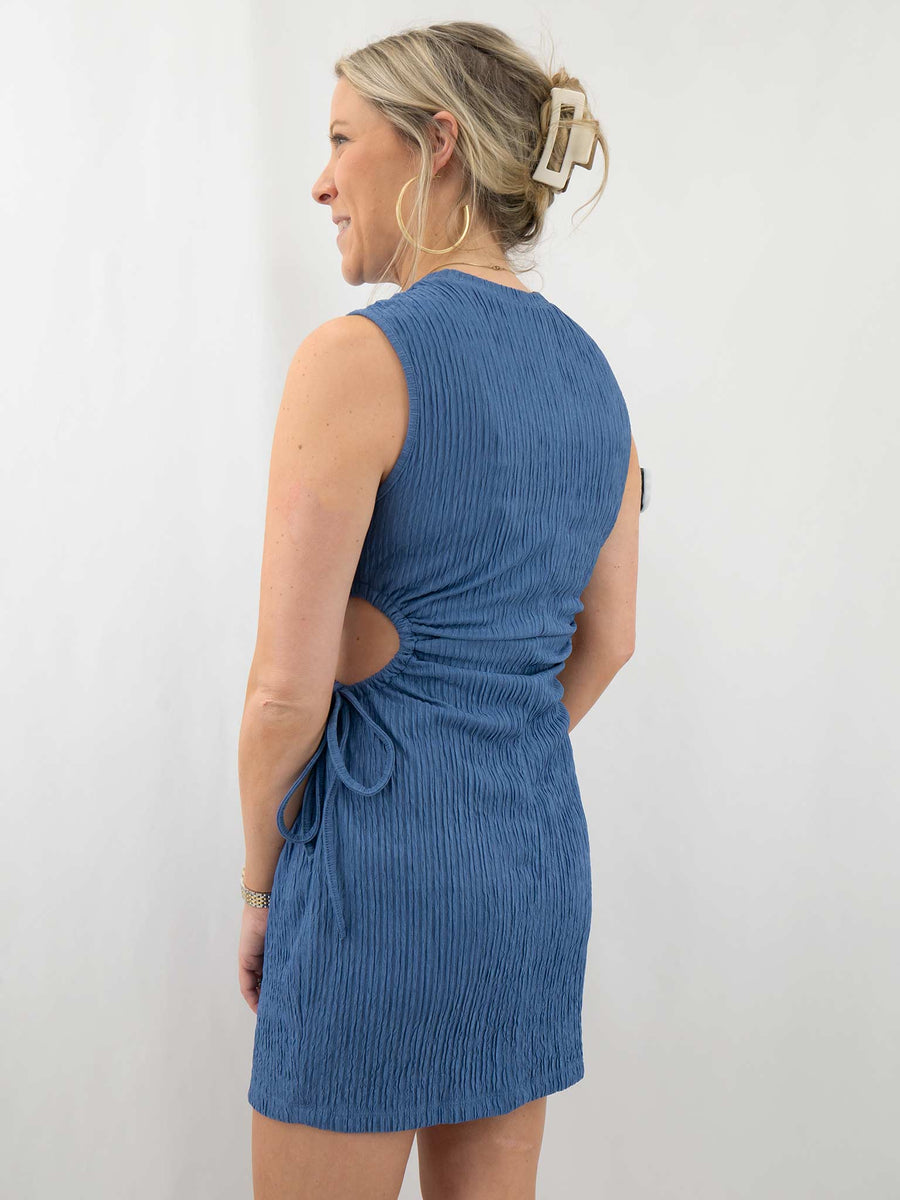 blue cutout mini dress Blue Cutout Side Mini Dress