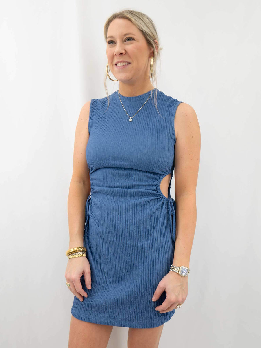 Blue Cutout Side Mini Dress