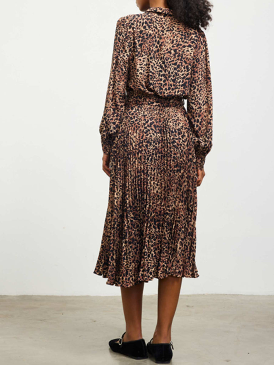 leopard midi dress long sleeve Women's Leopard Print Shirt Midi Dress by Skies Are Blue