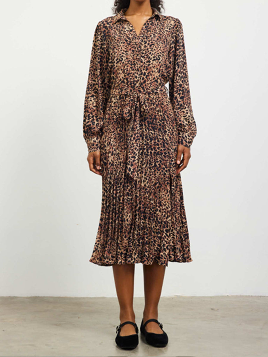 Women's Leopard Print Shirt Midi Dress by Skies Are Blue