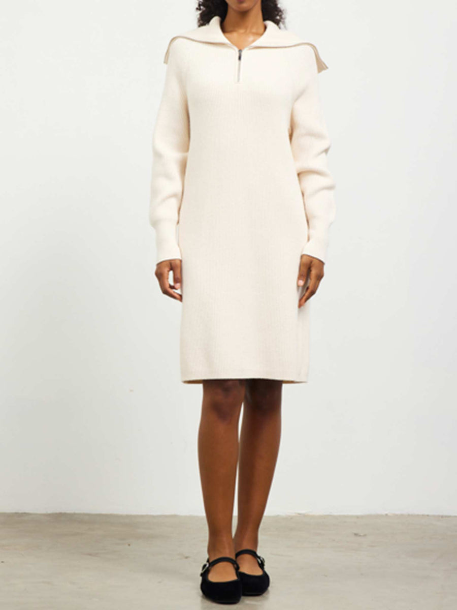 Zip-Up Mock Neck Sweater Dress by Skies Are Blue Camel / Xs Zip-Up Mock Neck Sweater Dress by Skies Are Blue Camel / Xs
