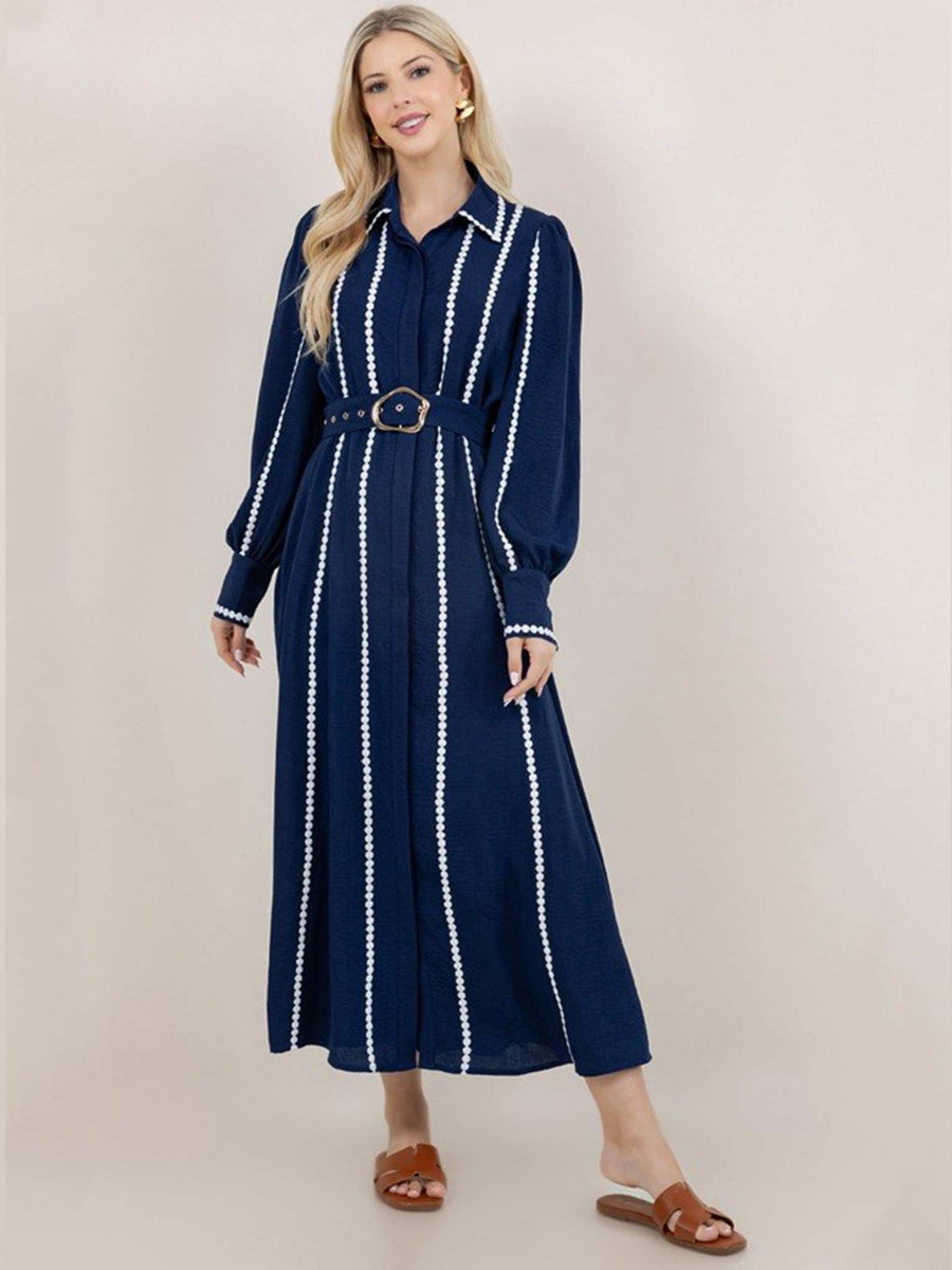 Utilitarian Belted Crêpe Navy Denim Shirt Dress main image 1