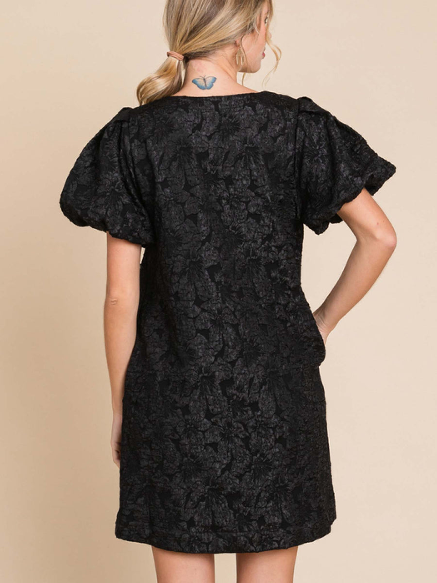 black jacquard puff sleeve darcy mini dress Tiffany Jacquard Puff Sleeve Mini Dress main image 1