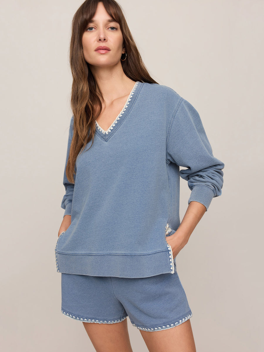 Z Supply Cam Knit Denim Whipstitch Top Santorini Indigo – Casual