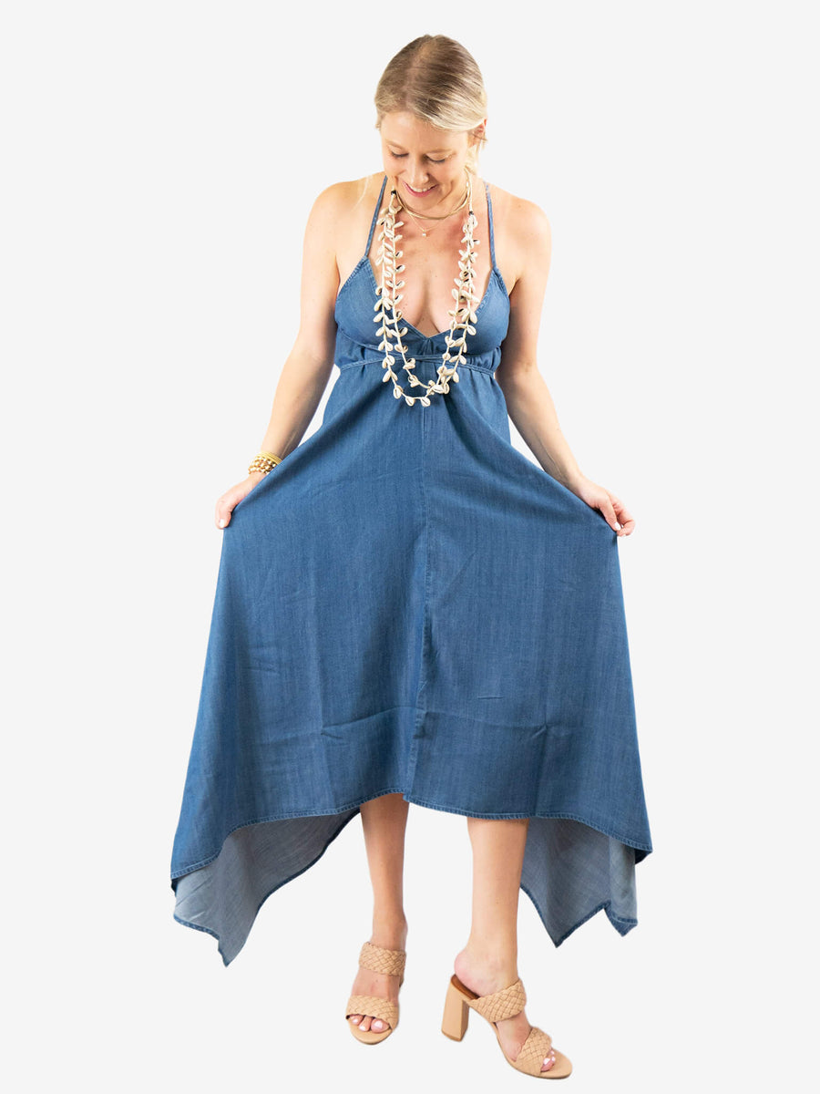 Denim Handkerchief Maxi Dress – Casual Camel Boutique