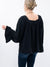 black square neck top with ruffle sleeves from back