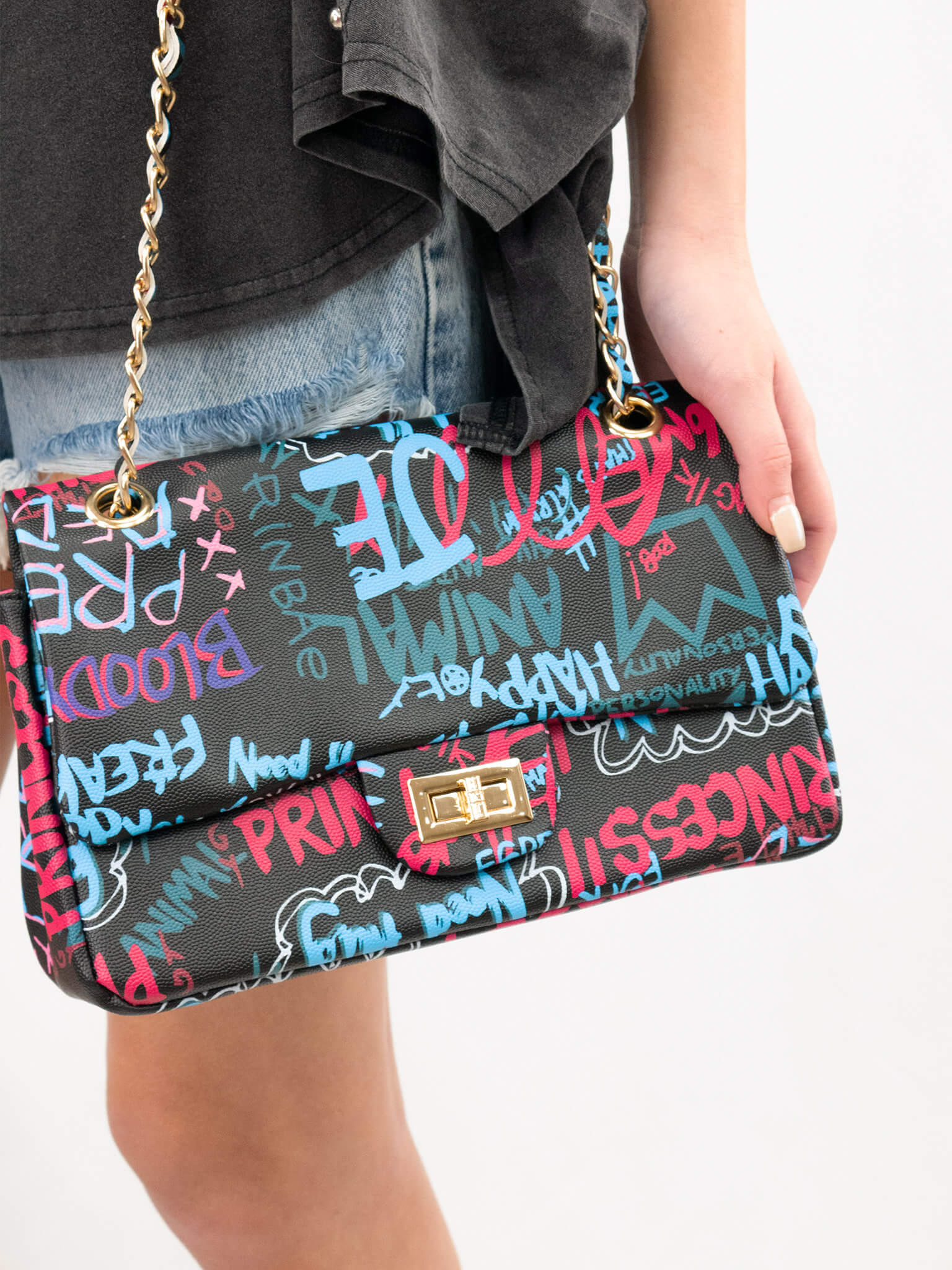 Graffiti Style Purse Casual Camel Boutique