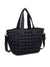 closeup of quilted black nylon tote
