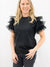 black top with tulle sleeves on model