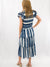 navy and white midi dress from back