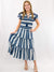 navy and white midi dress from front