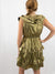 bronze ruffle dress from back on model