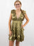 bronze ruffle dress on modelfrom front