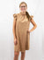 faux suede camel dress on model from front