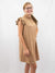 faux suede camel dress on model from side