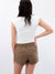 brown linen drawstring shorts on model from back