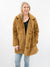 camel faux fur jacket on model from front