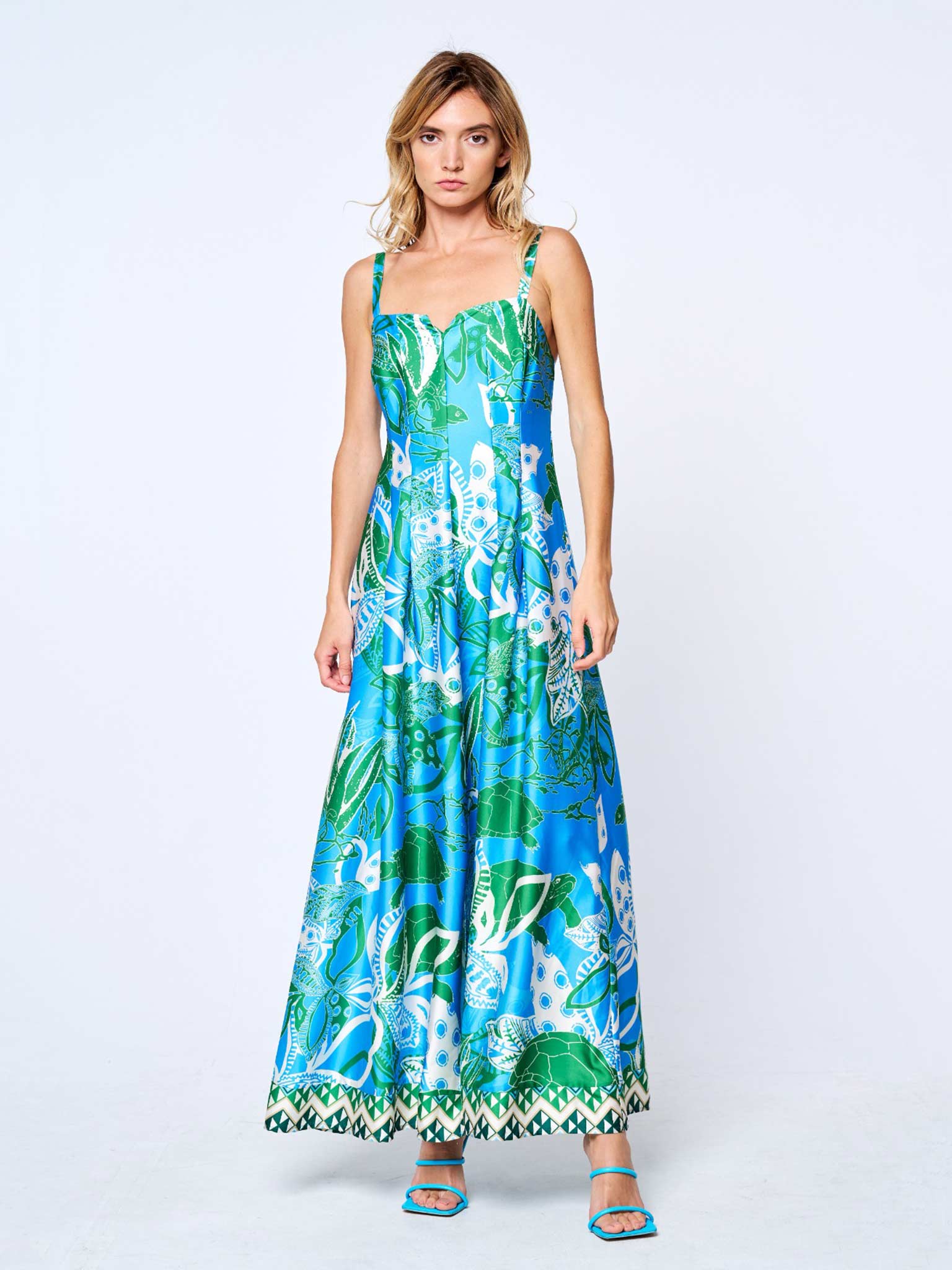 Carisa Turtle Print Satin Maxi Dress by Ciebon