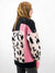 color block animal print sweater from back
