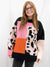 colorblock animal print sweater on model