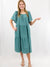 smocked teal midi dress from front