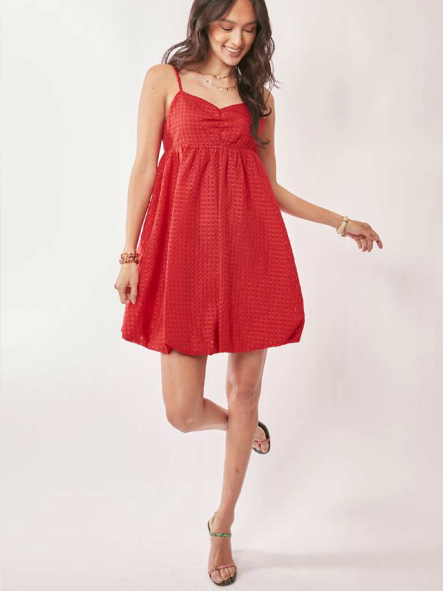 open lace back dress Bubble Hem Dress-Poppy Red Strawberry