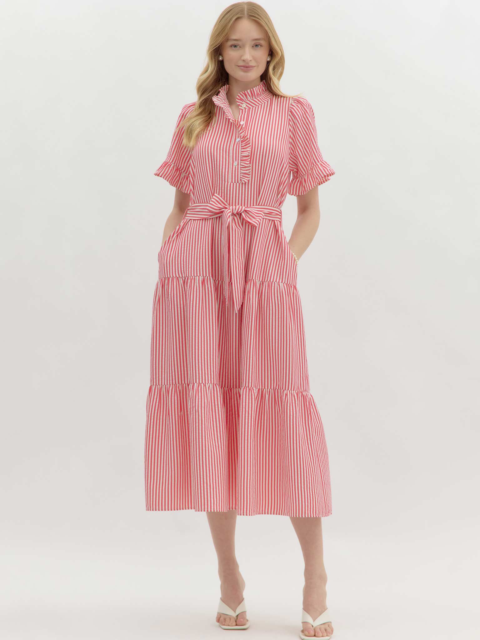 Pink Striped Midi Dress Medium
