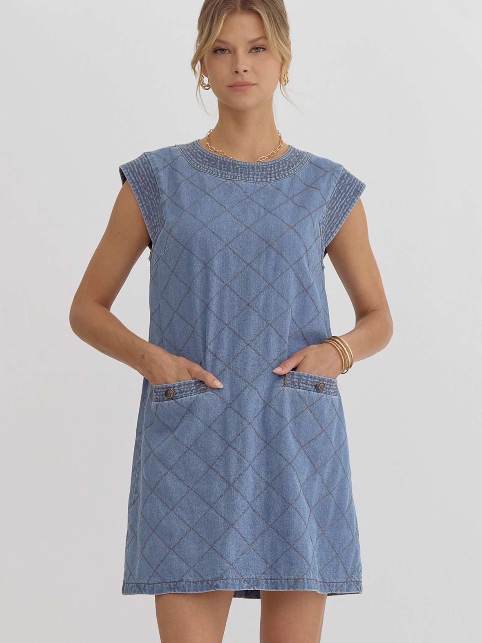 Denim quilted shift dress M