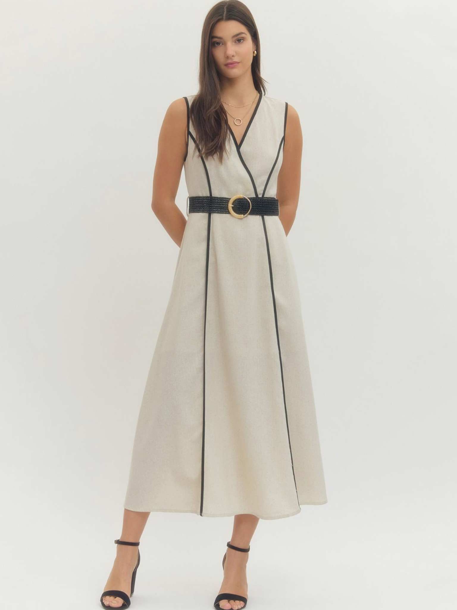 cos linen dress brown COS button linen dress, caramel brown main image 1